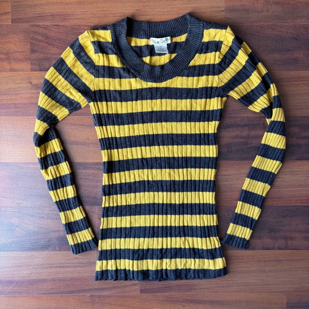 90s Y2K Knit Striped Top Size M Mall Goth Grunge Dark‎ Academia Goblin